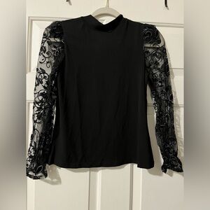 Elegant black, high neck, NWT women’s blouse, sparkles, Petite small.